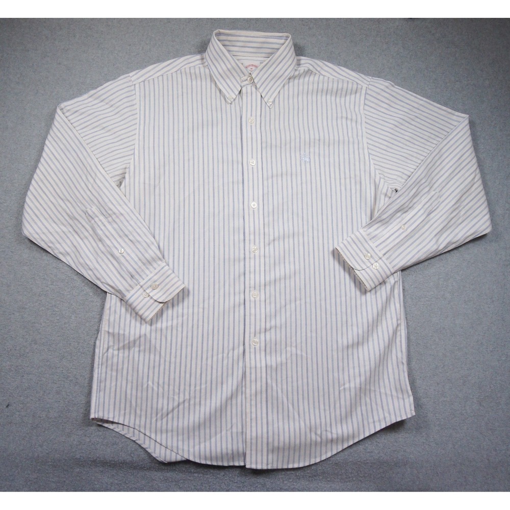Vintage Brooks Brothers Shirt Mens Medium White Button Up Blue Stripes OCBD